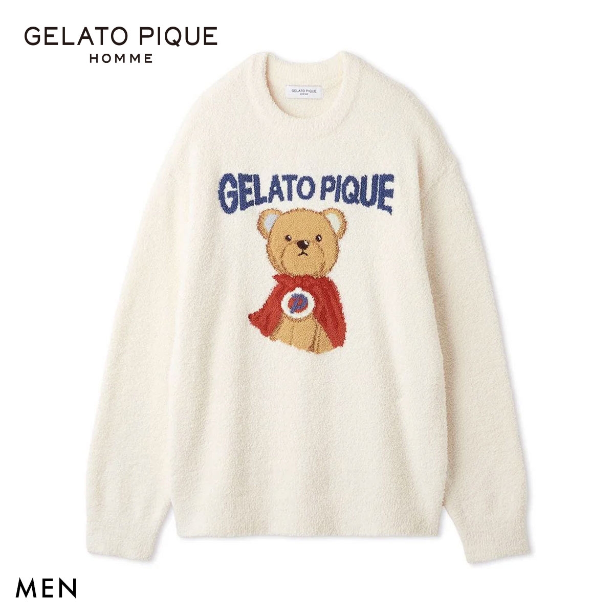 ジェラートピケ オム メンズ ベビモコヒーローベアジャガードプルオーバー ジェラピケ パジャマ GELATO PIQUE HOMME(CR-クリーム-M)