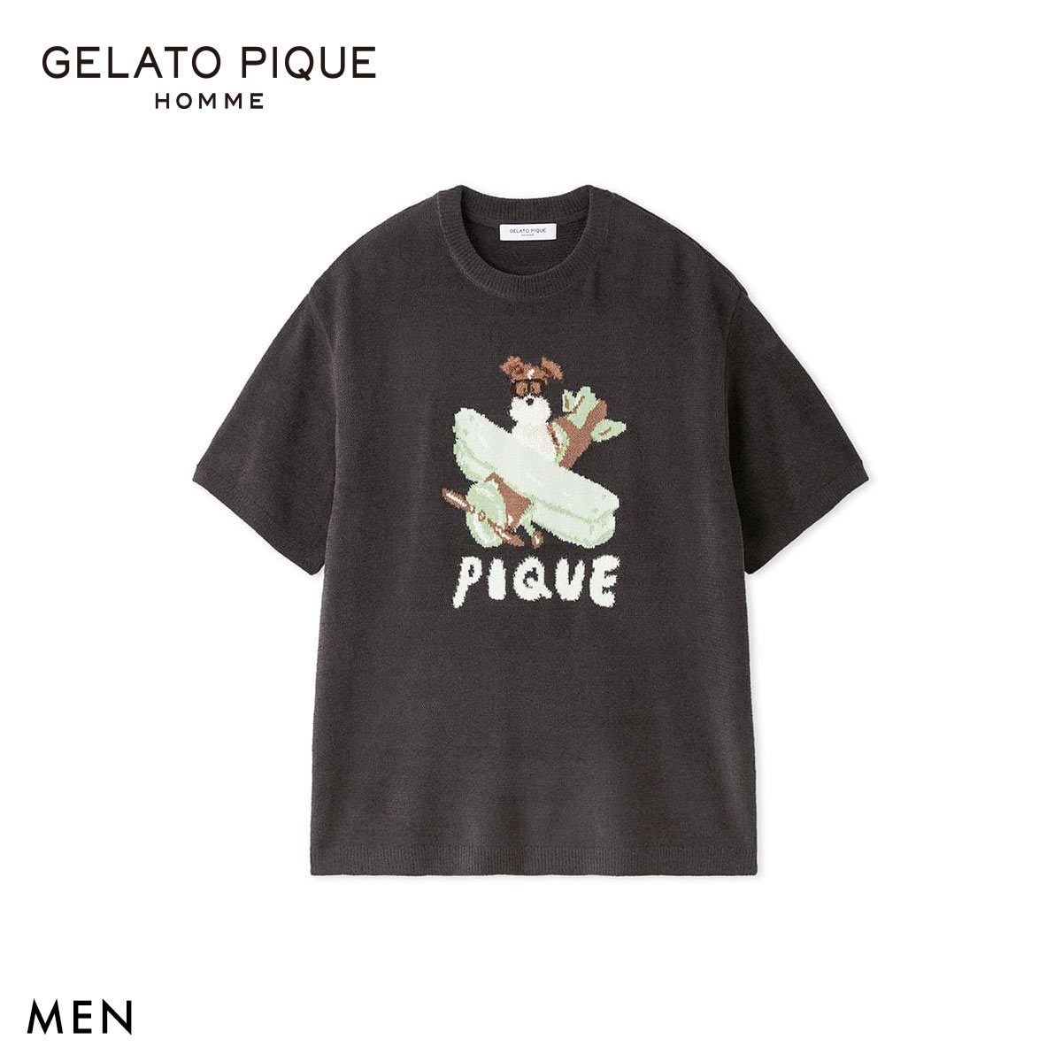 ジェラートピケ オム メンズ ヒラノトシユキ エアリーモコPLANEDOGジャガードプルオーバー ジェラピケ パジャマ GELATO PIQUE HOMME(DGY-濃グレー-M)