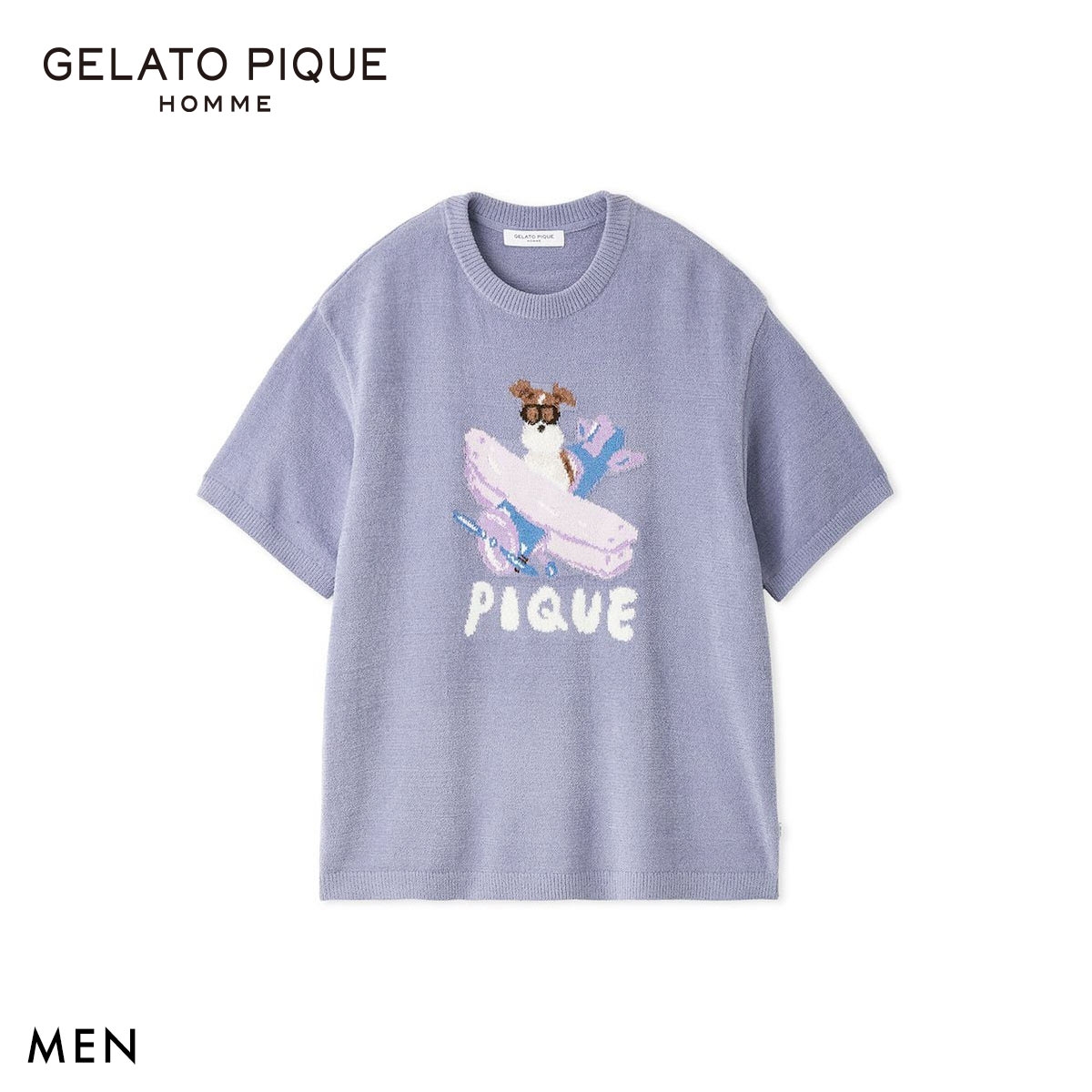 ジェラートピケ オム メンズ ヒラノトシユキ エアリーモコPLANEDOGジャガードプルオーバー ジェラピケ パジャマ GELATO PIQUE HOMME(BU-ブルー-M)
