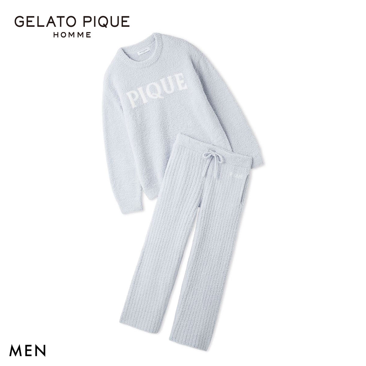 ジェラートピケ オム メンズ パウダーロゴジャガードプルオーバー&リブロングパンツセット パジャマ GELATO PIQUE HOMME(BU-ブルー-M)