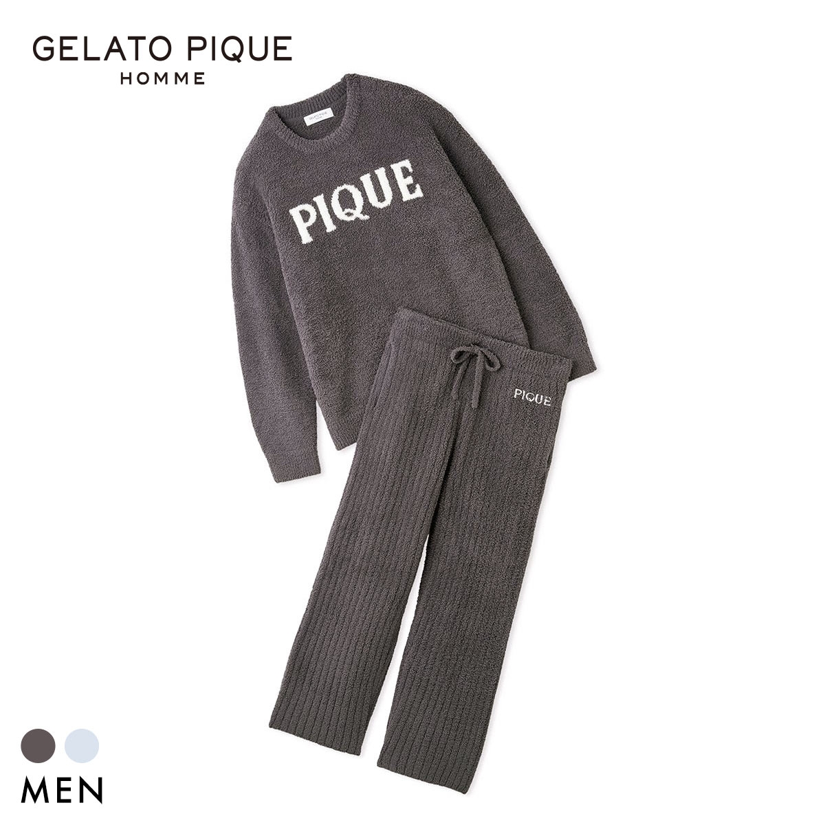 ジェラートピケ オム メンズ パウダーロゴジャガードプルオーバー&リブロングパンツセット パジャマ GELATO PIQUE HOMME