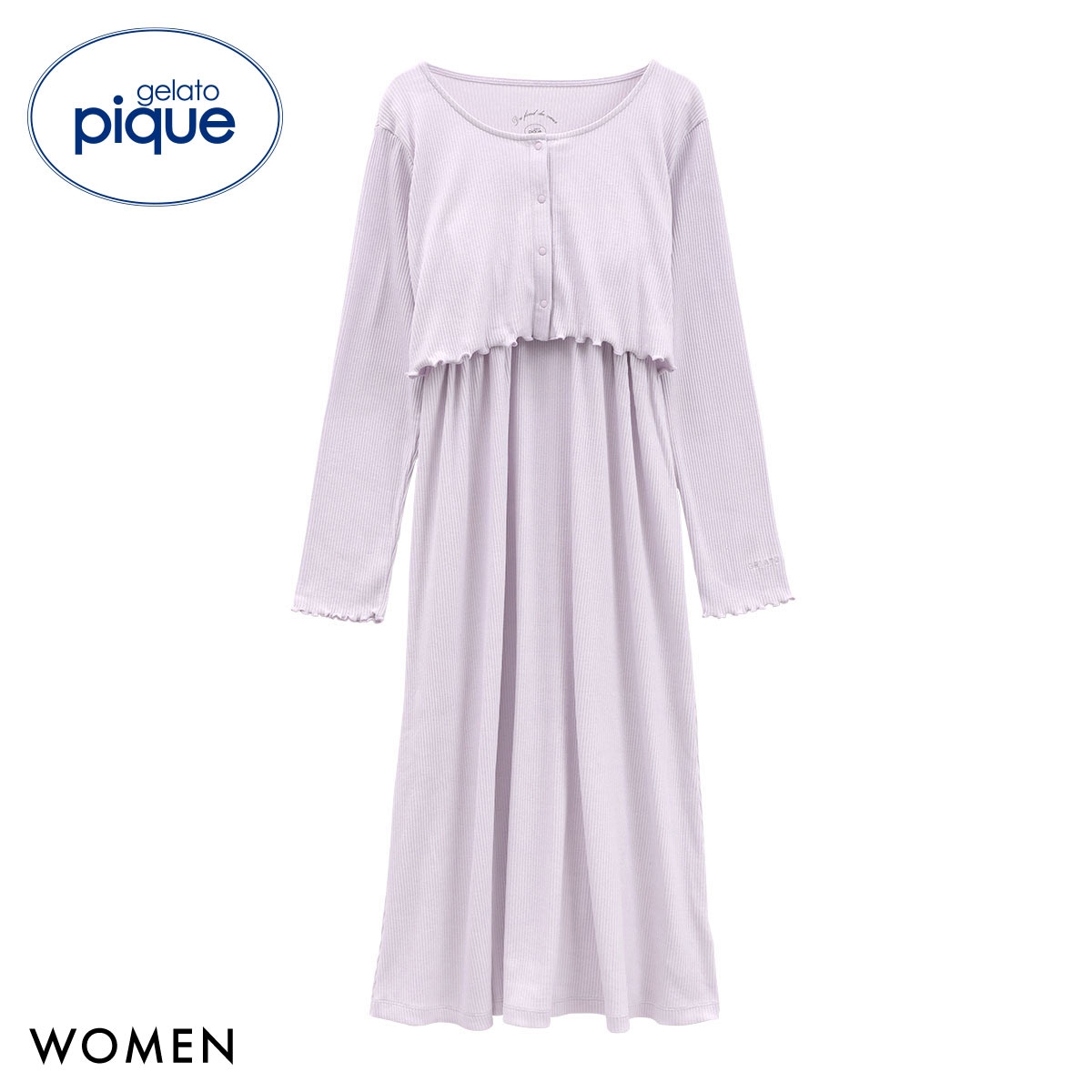 ジェラートピケ レディース マタニティリブワンピース カップイン パッド付き パジャマ ルームウェア ジェラピケ gelato pique(LV-ラベンダー-Free)