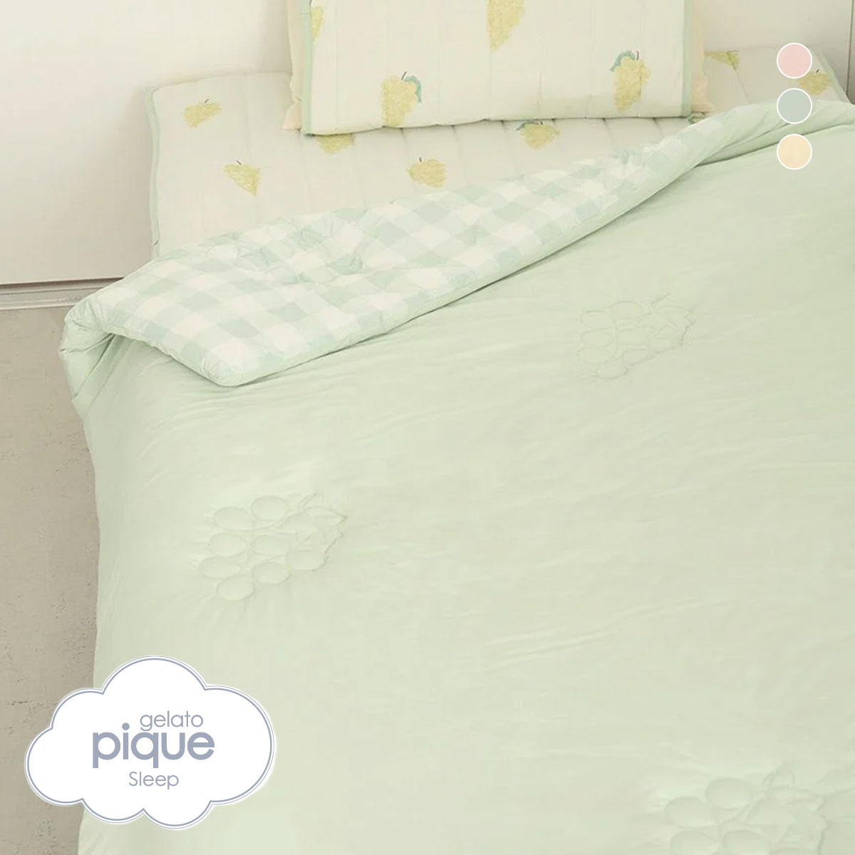 ジェラートピケ スリープ 接触冷感フルーツ柄リバーシブルキルトケット ジェラピケ gelato pique Sleep(MI-ミント-Free)