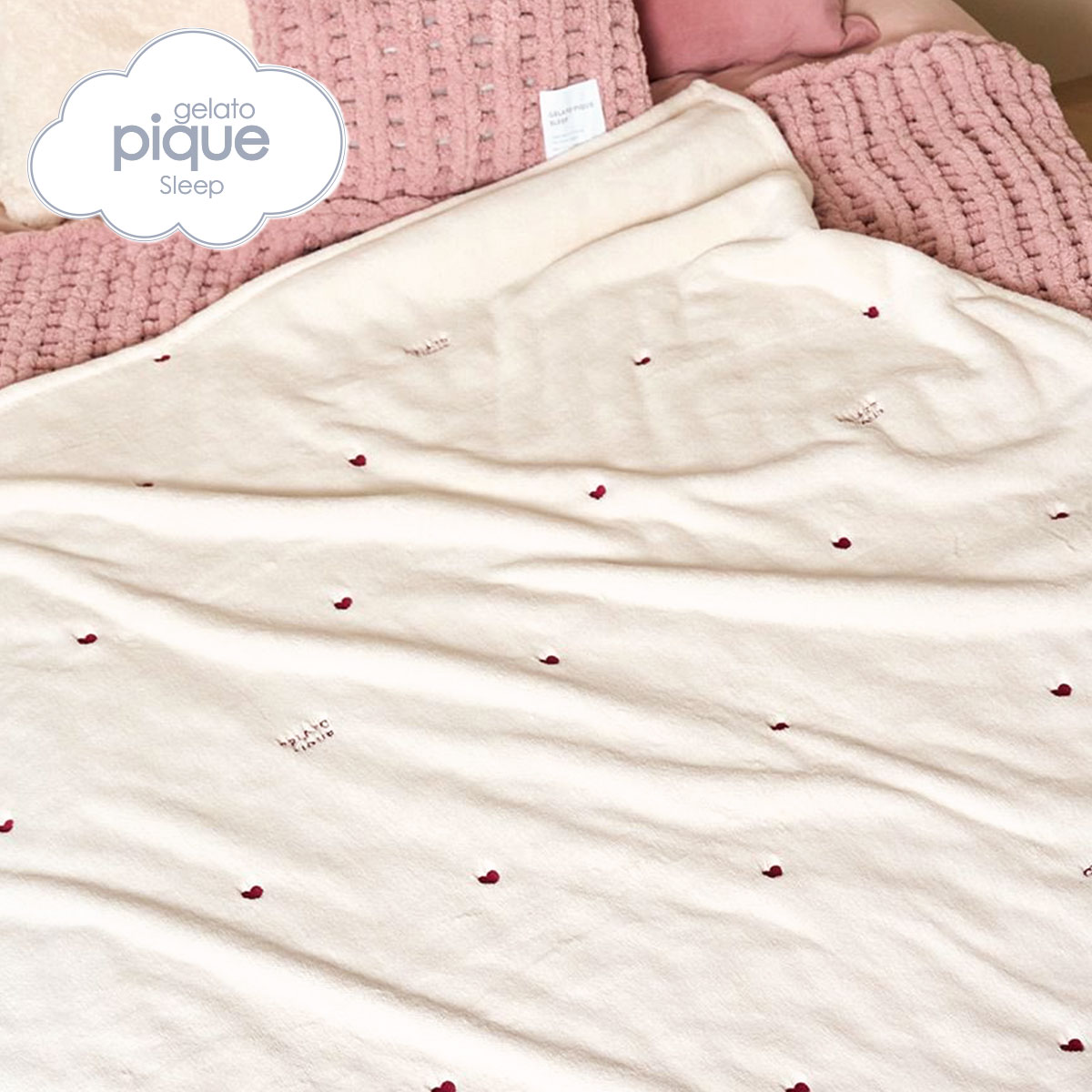 ジェラートピケ スリープ ハートロゴちび刺繍 毛布 ジェラピケ gelato pique Sleep(OW-オフホワイト-Free)