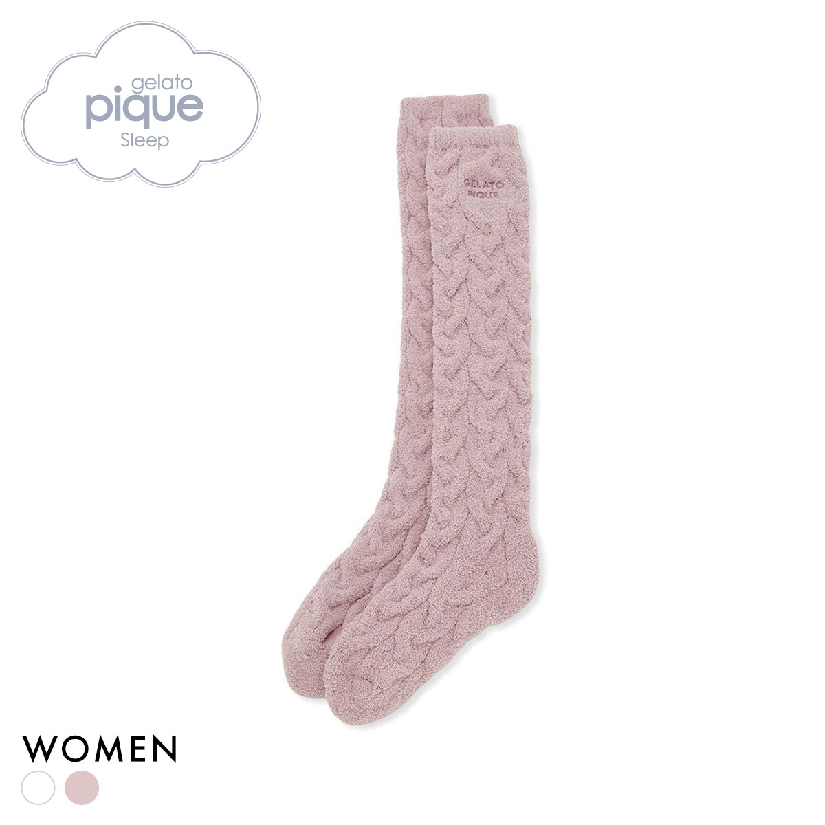 ジェラートピケ スリープ レディース ケーブルニット ロング丈ソックス ジェラピケ パジャマ ルームウェア gelato pique Sleep(PI-ピンク-Free)