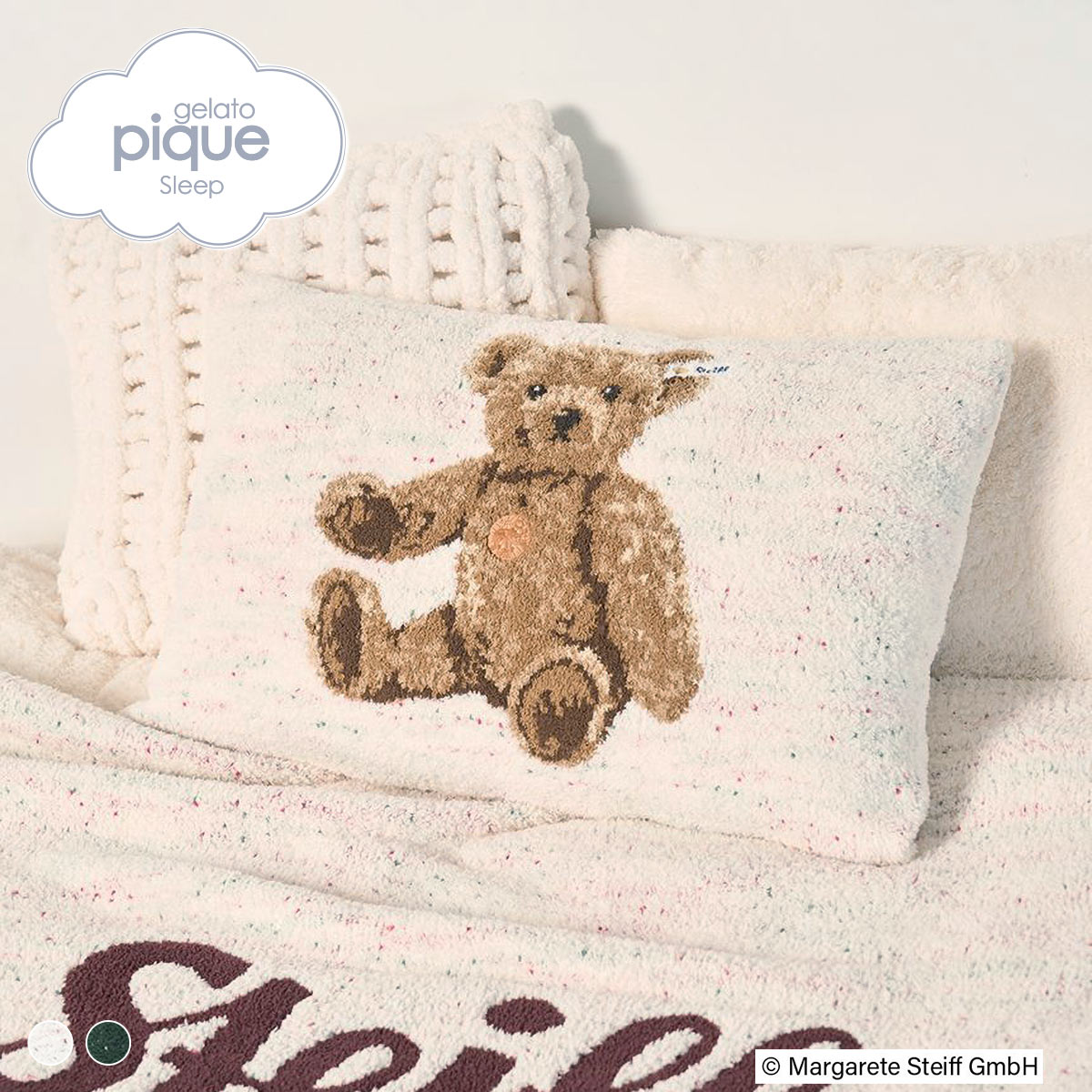 ジェラートピケ スリープ Steiff ジャガードピローケース ジェラピケ gelato pique Sleep シュタイフ(CR-クリーム-Free)