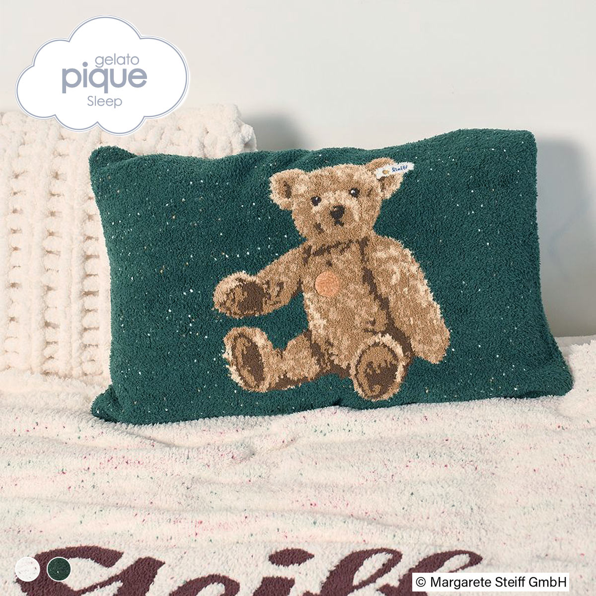ジェラートピケ スリープ Steiff ジャガードピローケース ジェラピケ gelato pique Sleep シュタイフ(GR-グリーン-Free)