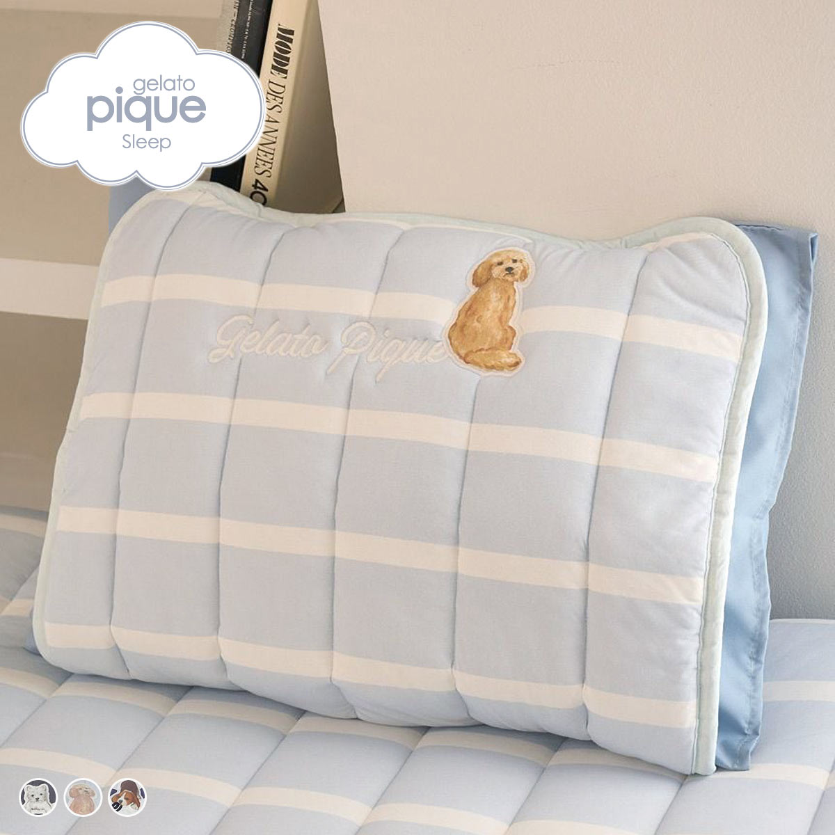 ジェラートピケ スリープ UNISEX プレイフルDOGピローパッド ジェラピケ gelato pique Sleep(BU-ブルー-Free)
