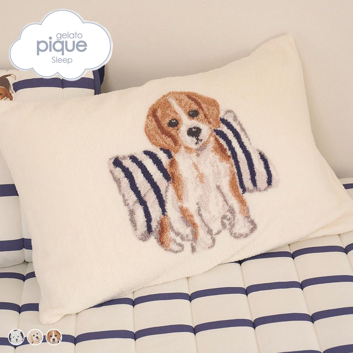 ジェラートピケ スリープ UNISEX エアリーモコプレイフルDOGジャガードピローケース ジェラピケ gelato pique Sleep(OW-オフホワイト-Free)