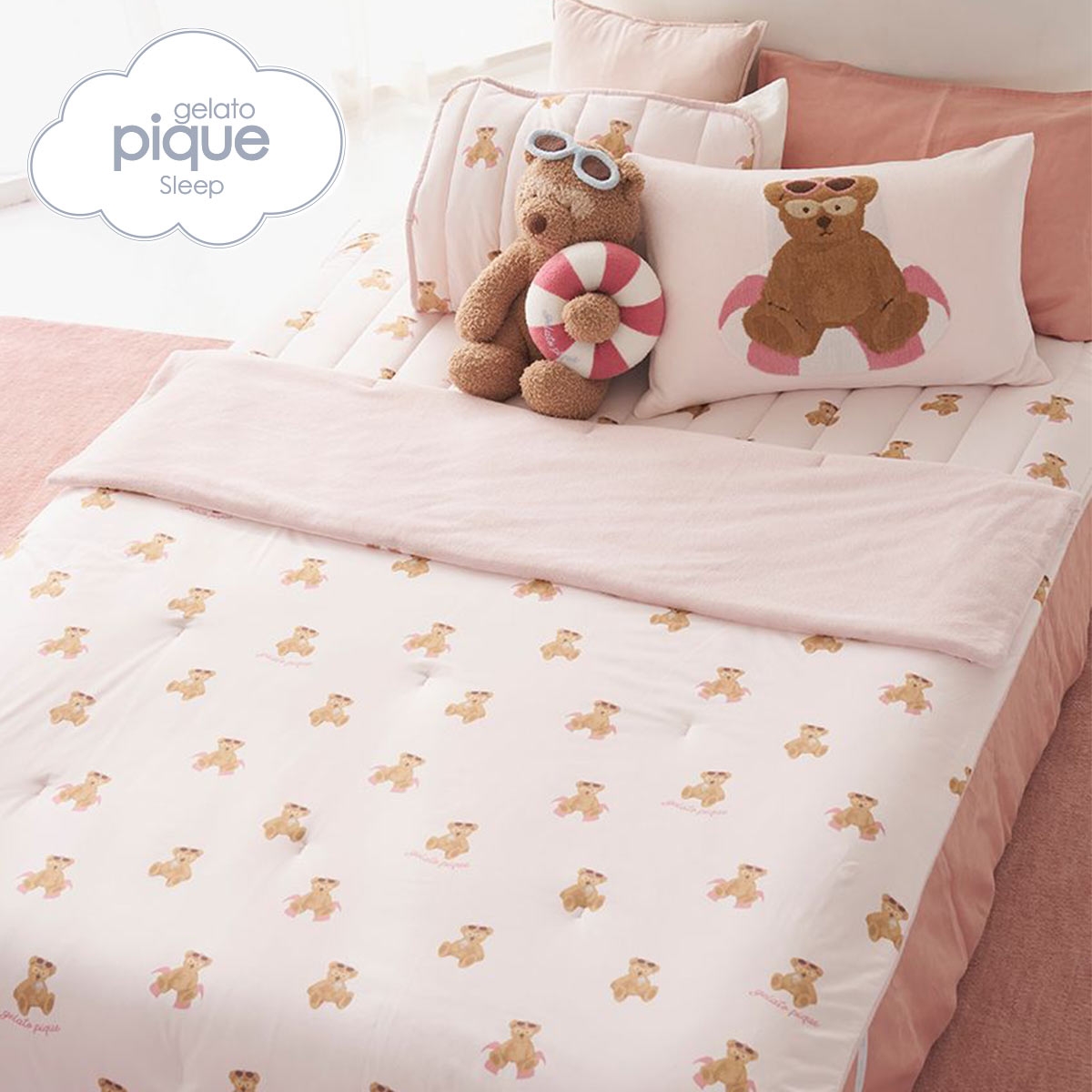 ジェラートピケ スリープ 接触冷感 サマーベア柄もちもちリバーシブルケット ジェラピケ gelato pique Sleep(PI-ピンク-Free)