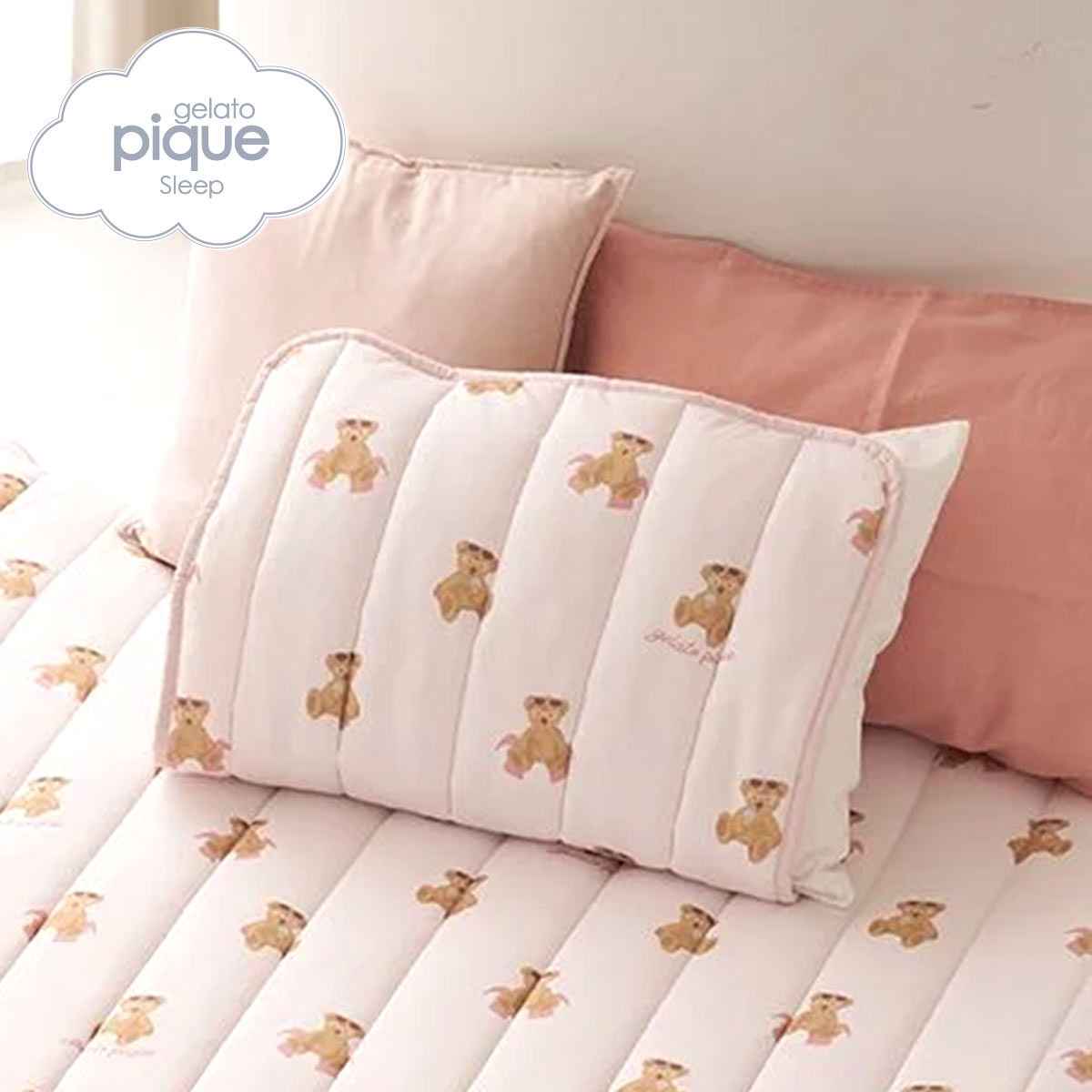 ジェラートピケ スリープ 接触冷感 サマーベア柄ピローパッド ジェラピケ gelato pique Sleep(PI-ピンク-Free)