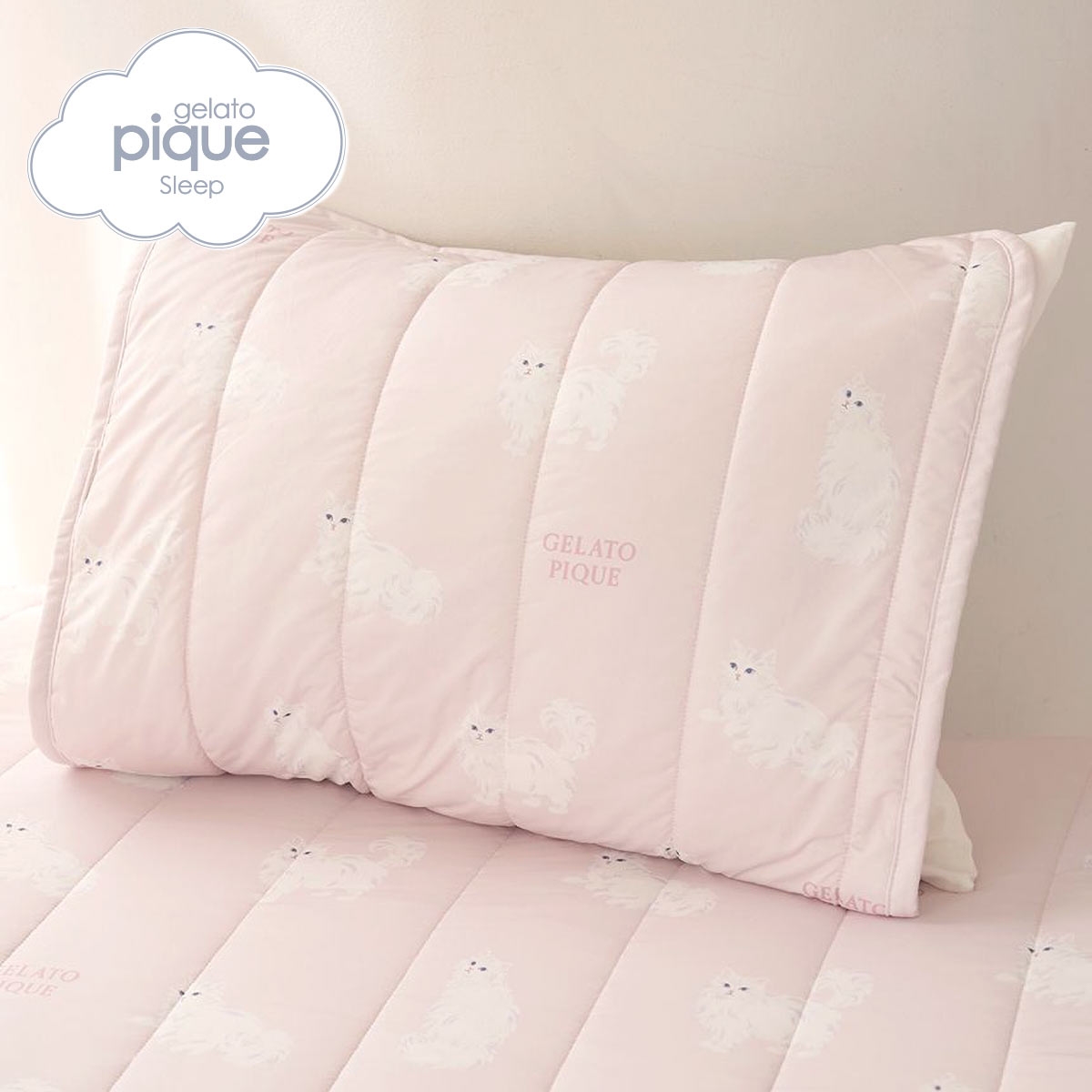 ジェラートピケ スリープ 接触冷感 CAT柄ピローパッド ジェラピケ gelato pique Sleep(PI-ピンク-Free)
