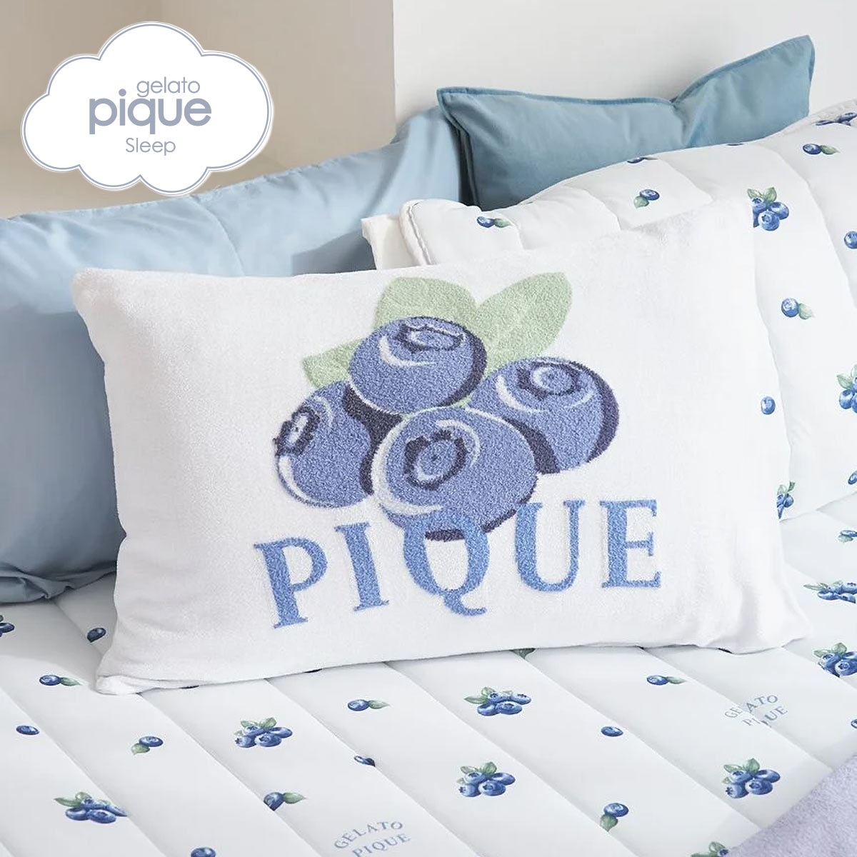 ジェラートピケ スリープ フルーツジャガード ピローケース ジェラピケ gelato pique Sleep(BU-ブルー-Free)