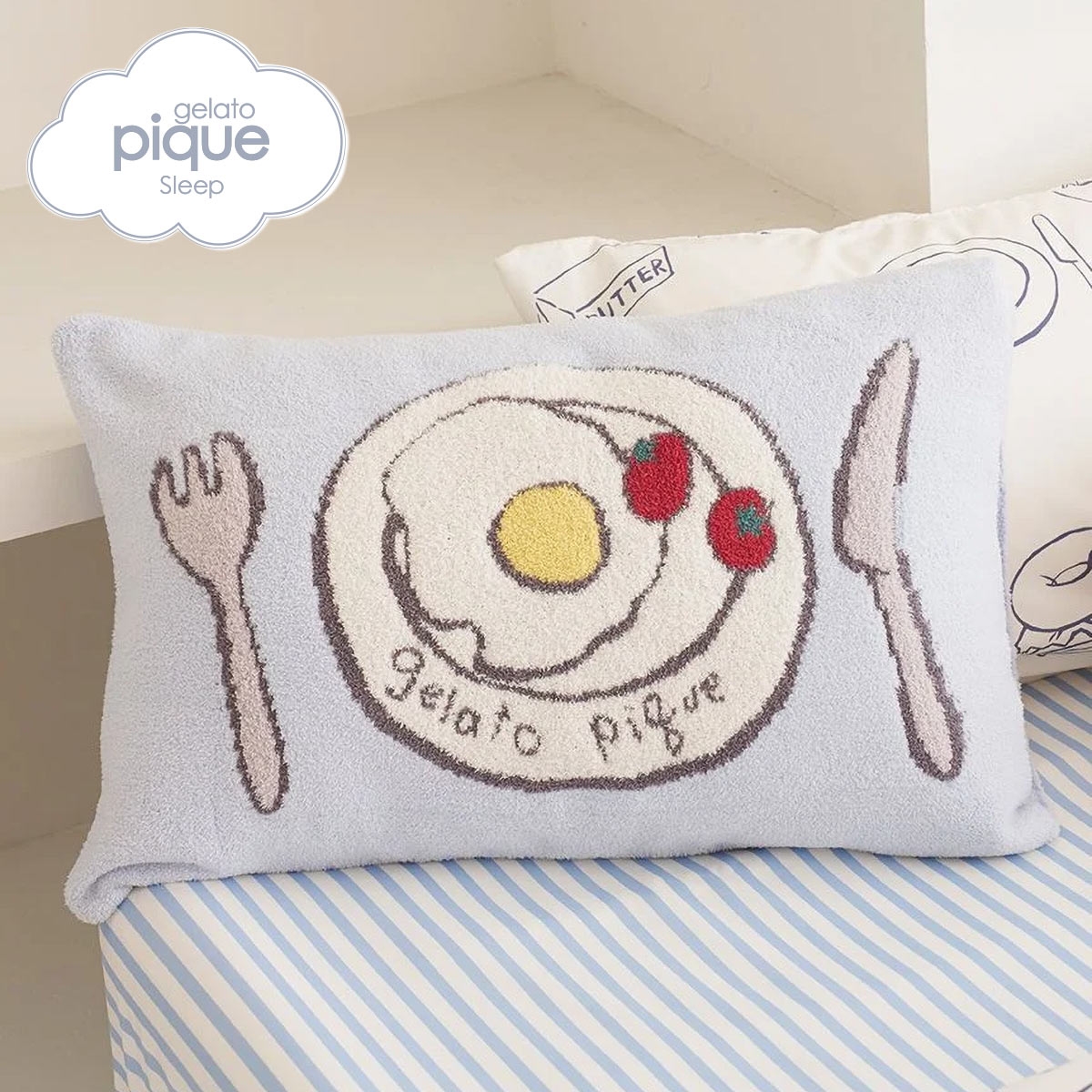 ジェラートピケ スリープ モーニングモチーフ ジャガードピローケース ジェラピケ gelato pique Sleep(BU-ブルー-Free)