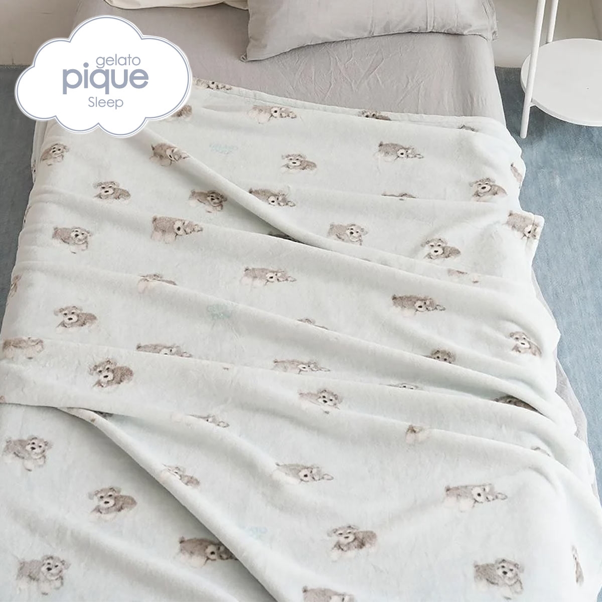 ジェラートピケ スリープ DOG柄コットン毛布 ジェラピケ gelato pique Sleep(MI-ミント-Free)