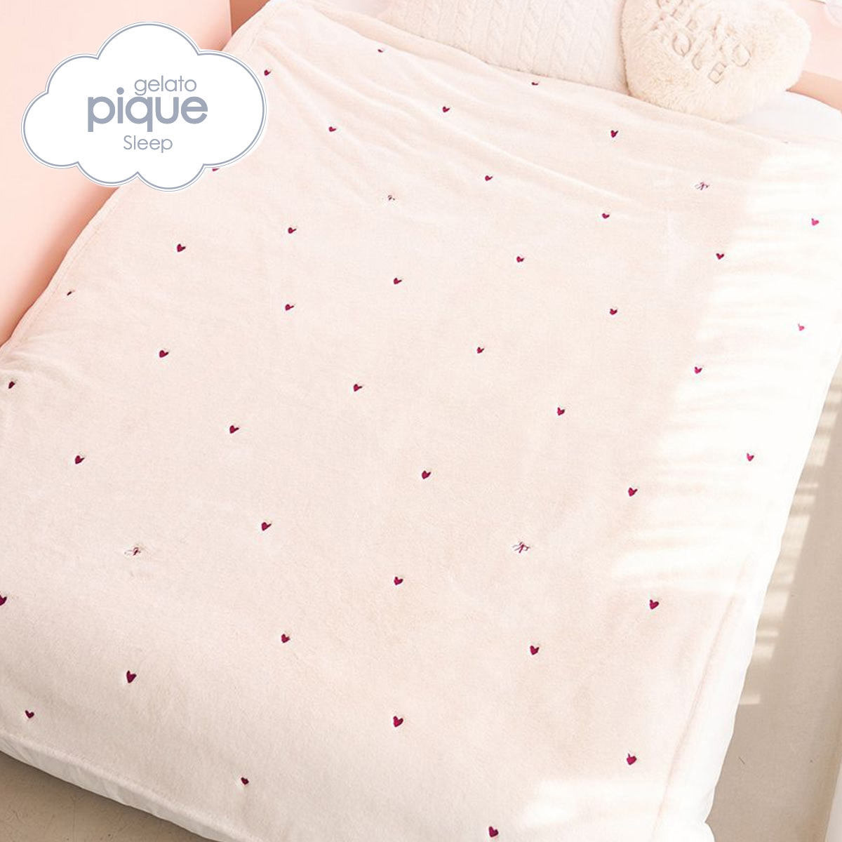 ジェラートピケ スリープ ハートモノグラム柄刺繍毛布 ジェラピケ gelato pique Sleep(RE-レッド-Free)