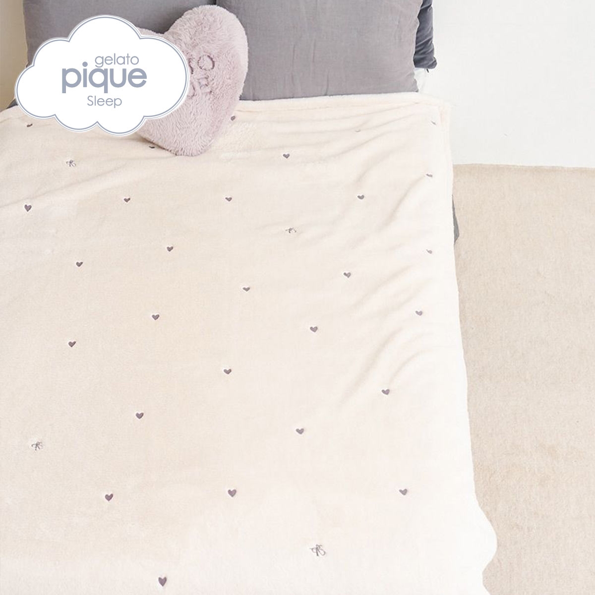 ジェラートピケ スリープ ハートモノグラム柄刺繍毛布 ジェラピケ gelato pique Sleep(GY-グレー-Free)