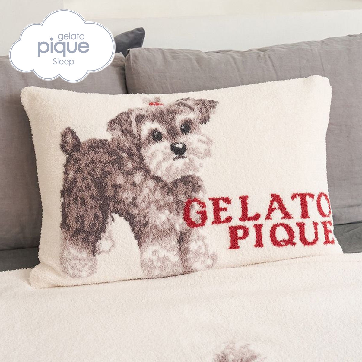 ジェラートピケ スリープ リボンDOGモチーフジャガードピローケース ジェラピケ gelato pique Sleep(OW-オフホワイト-Free)