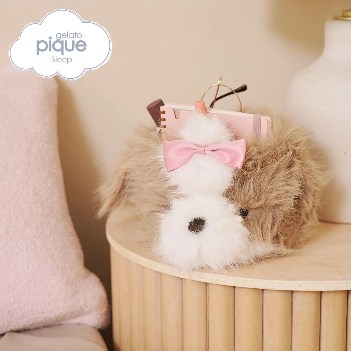ジェラートピケ スリープ リボンDOGモチーフ収納ポーチ ジェラピケ gelato pique Sleep(BE-ベージュ-Free)