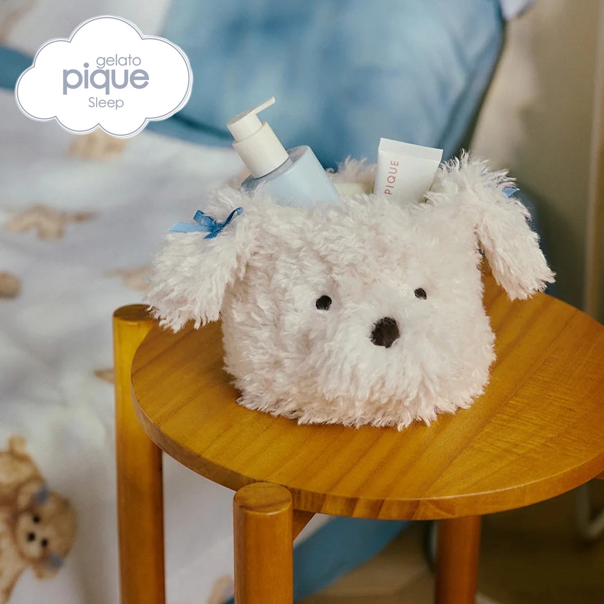 ジェラートピケ スリープ リボンDOGモチーフ収納ポーチ ジェラピケ gelato pique Sleep(OW-オフホワイト-Free)
