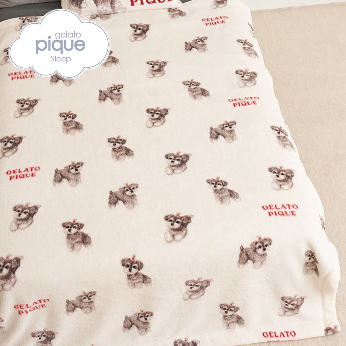 ジェラートピケ スリープ リボンDOG柄プリント毛布 ジェラピケ gelato pique Sleep(OW-オフホワイト-Free)