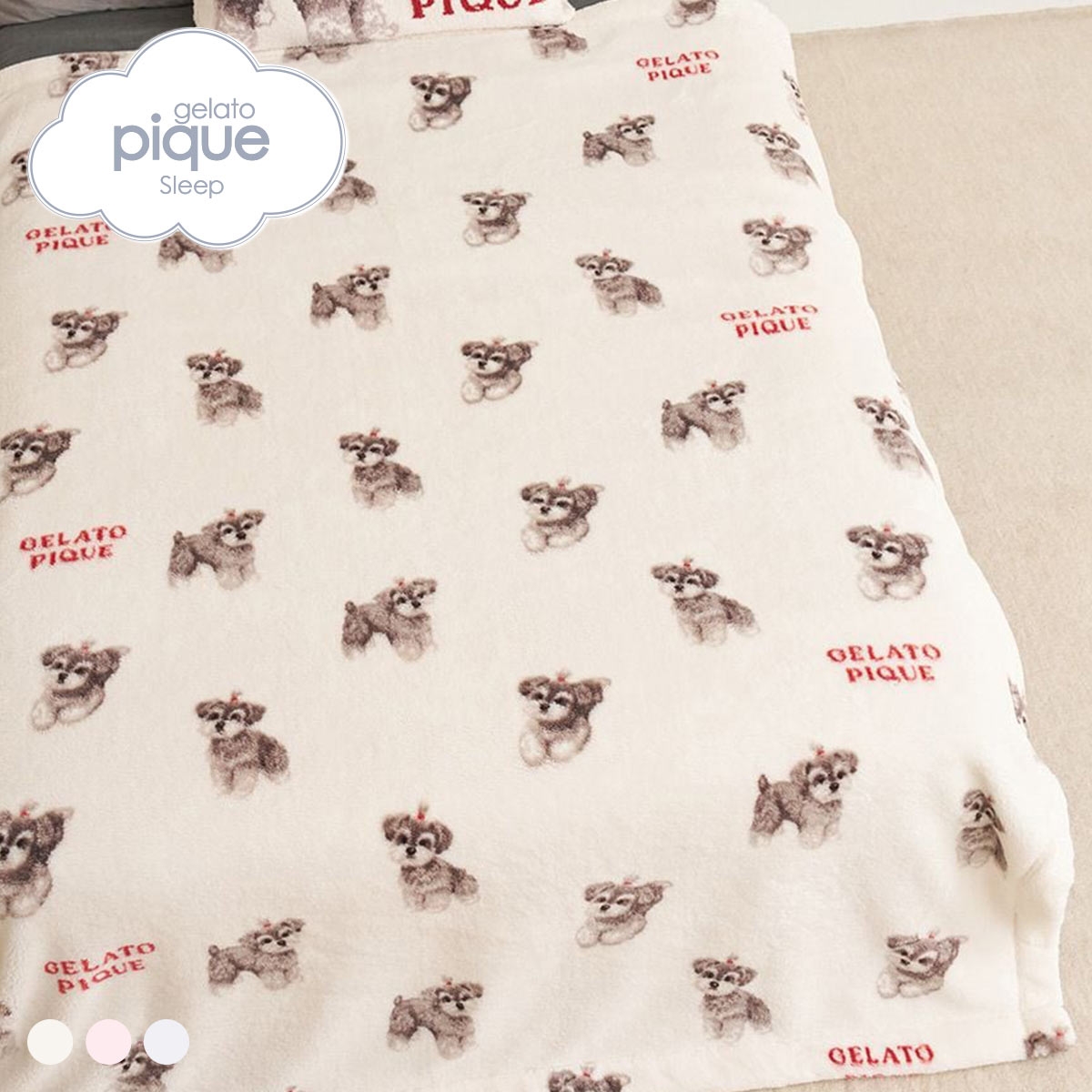 ジェラートピケ スリープ リボンDOG柄プリント毛布 ジェラピケ gelato pique Sleep