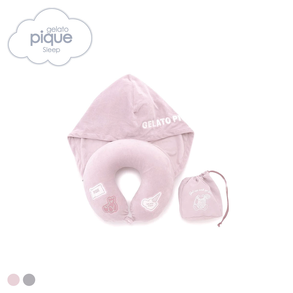 ジェラートピケ スリープ トラベルグッズ フード付きネックピロー 巾着付き ジェラピケ gelato pique SLEEP(PI-ピンク-Free)