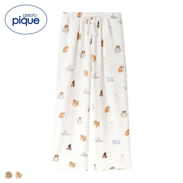 ジェラートピケ UNISEX プレイフルDOG柄ロングパンツ ジェラピケ パジャマ ルームウェア gelato pique ユニセックス