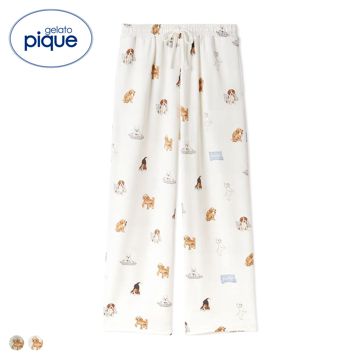 ジェラートピケ UNISEX プレイフルDOG柄ロングパンツ ジェラピケ パジャマ ルームウェア gelato pique ユニセックス(OW-オフホワイト-S-M)