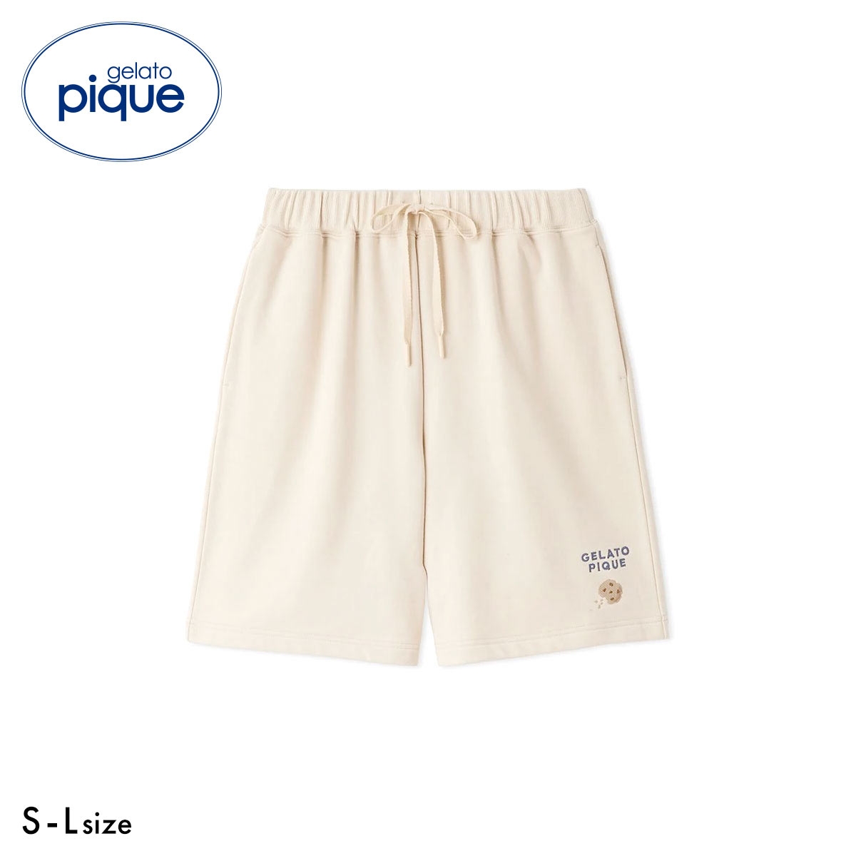 ジェラートピケ ユニセックス 裏毛ワンポイント刺繍ハーフパンツ ジェラピケ パジャマ ルームウェア UNISEX gelato pique(CR-クリーム-S-M)