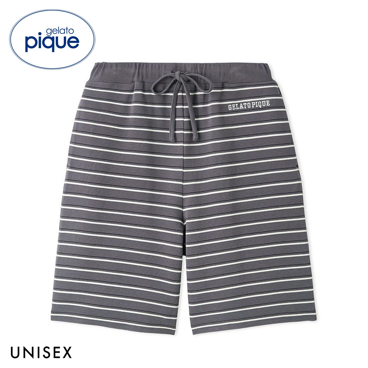 ジェラートピケ ユニセックス UNISEX リップルボーダーハーフパンツ ジェラピケ パジャマ ルームウェア gelato pique(DGY-濃グレー-S-M)