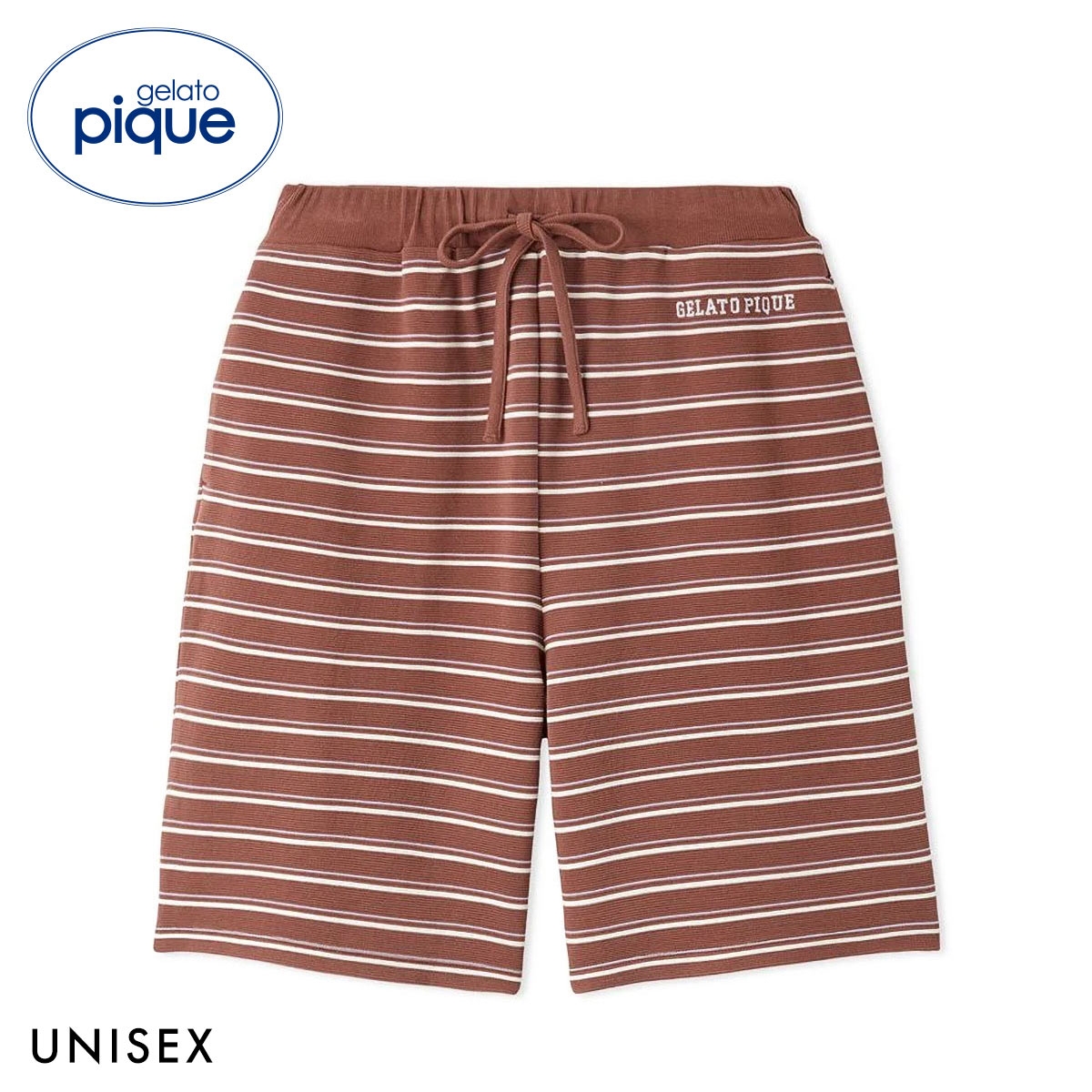 ジェラートピケ ユニセックス UNISEX リップルボーダーハーフパンツ ジェラピケ パジャマ ルームウェア gelato pique(BR-ブラウン-S-M)