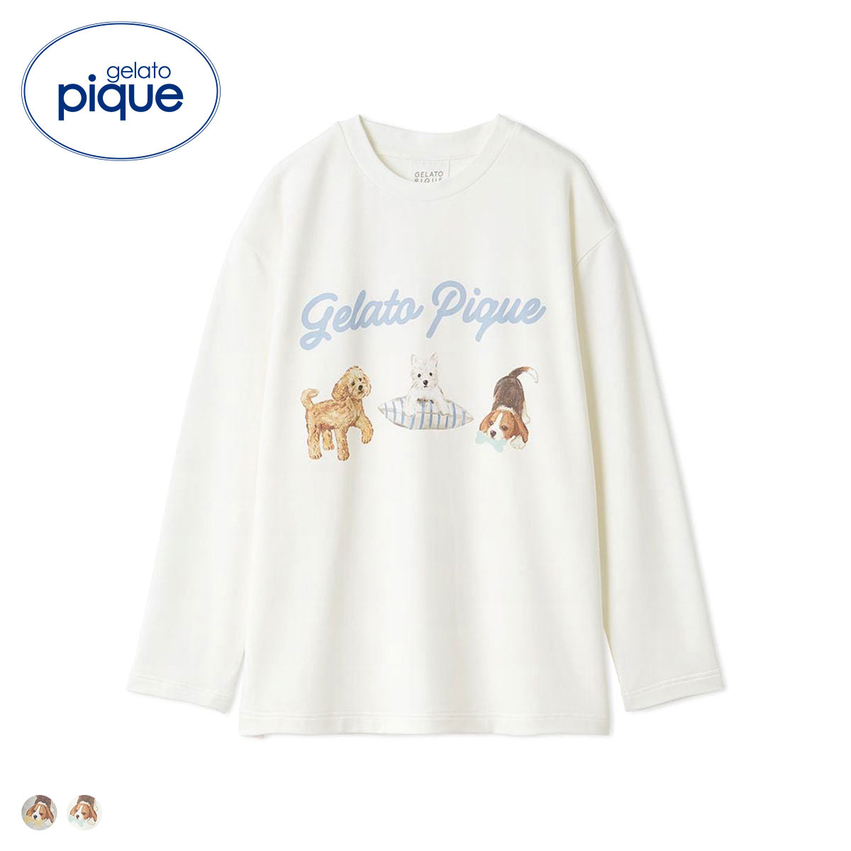 ジェラートピケ UNISEX プレイフルDOGワンポイントロンT ジェラピケ パジャマ ルームウェア gelato pique ユニセックス(OW-オフホワイト-S-M)