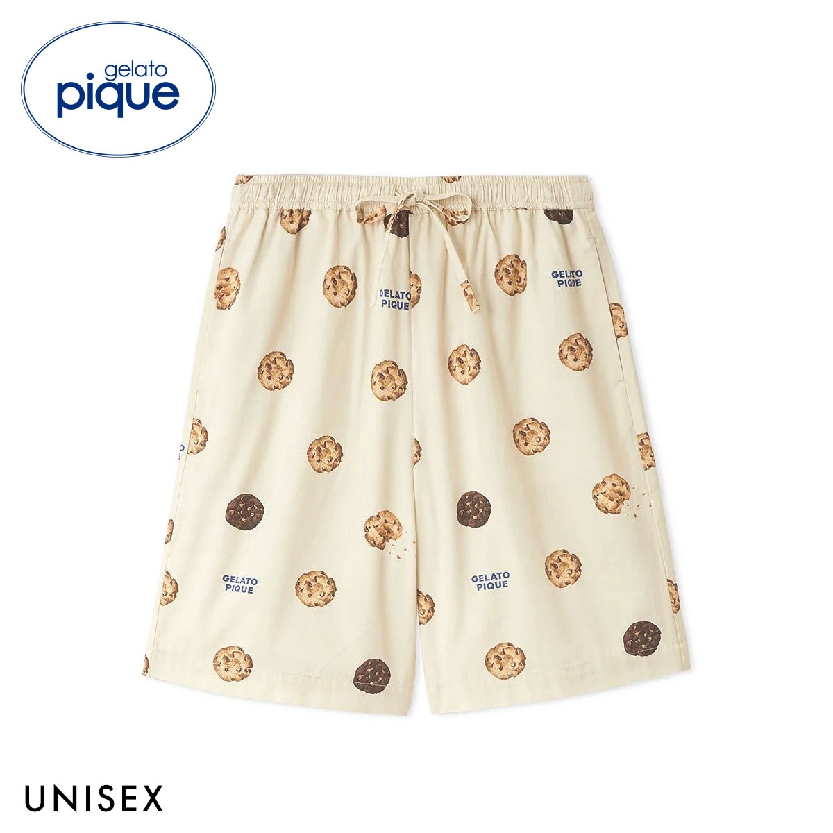 ジェラートピケ ユニセックス 接触冷感 HIGH CALORIE柄ハーフパンツ ジェラピケ パジャマ ルームウェア UNISEX gelato pique(CR-クリーム-S-M)