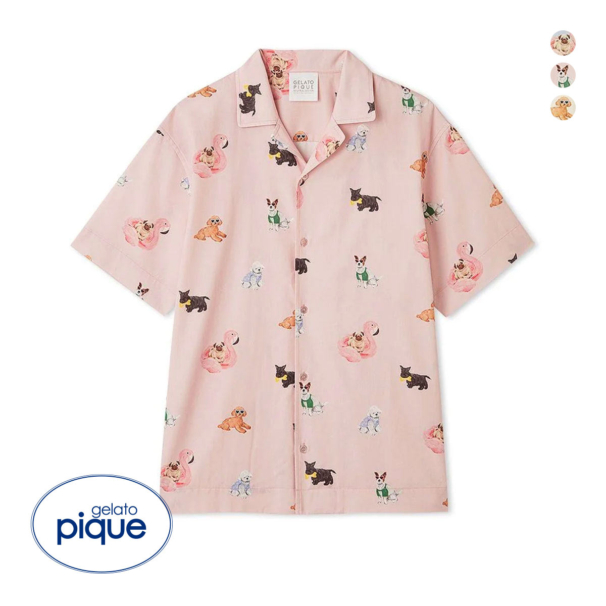 ジェラートピケ ユニセックス SUMMER DOG総柄シャツ ジェラピケ ルームウェア gelato pique UNISEX(PI-ピンク-S-M)