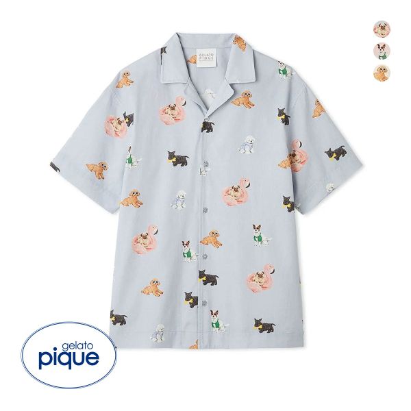 ジェラートピケ ユニセックス SUMMER DOG総柄シャツ ジェラピケ ルームウェア gelato pique UNISEX
