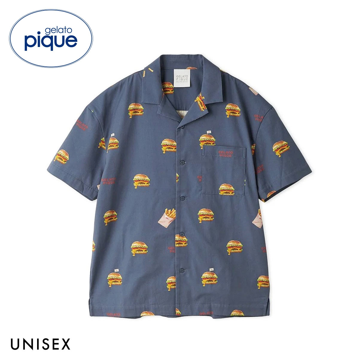 ジェラートピケ ユニセックス 接触冷感 HIGH CALORIE柄シャツ ジェラピケ パジャマ ルームウェア UNISEX gelato pique(NV-ネイビー-S-M)