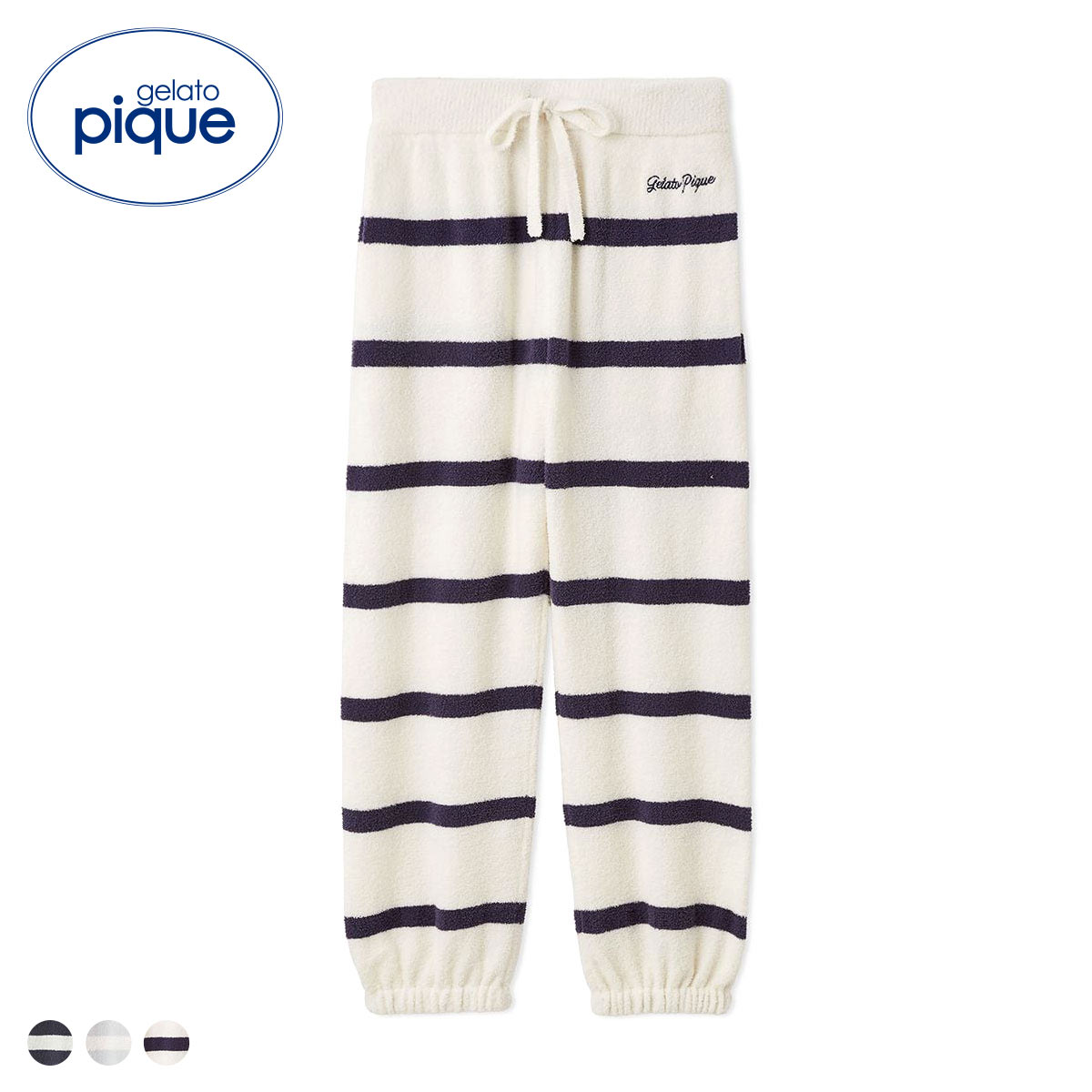 ジェラートピケ UNISEX エアリーモコボーダーロングパンツ ジェラピケ パジャマ ルームウェア gelato pique ユニセックス(OW-オフホワイト-S-M)