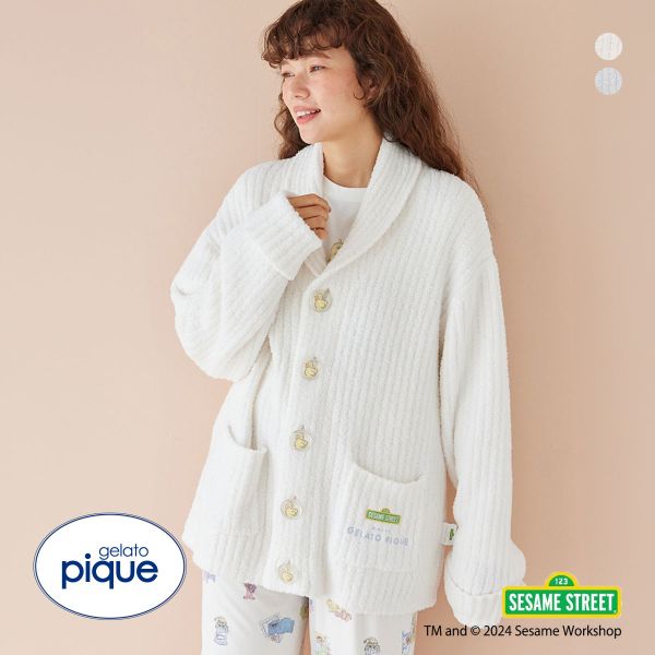 ジェラートピケ セサミストリート ユニセックス モチーフジャガード カーディガン ジェラピケ パジャマ ルームウェア gelato pique SESAME STREET