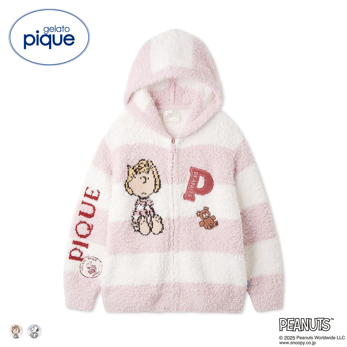 ジェラートピケ レディース PEANUTS UNISEXオリジナルジャガードパーカ ジェラピケ パジャマ ルームウェア スヌーピー gelato pique ユニセックス(PI-ピンク-S-M)