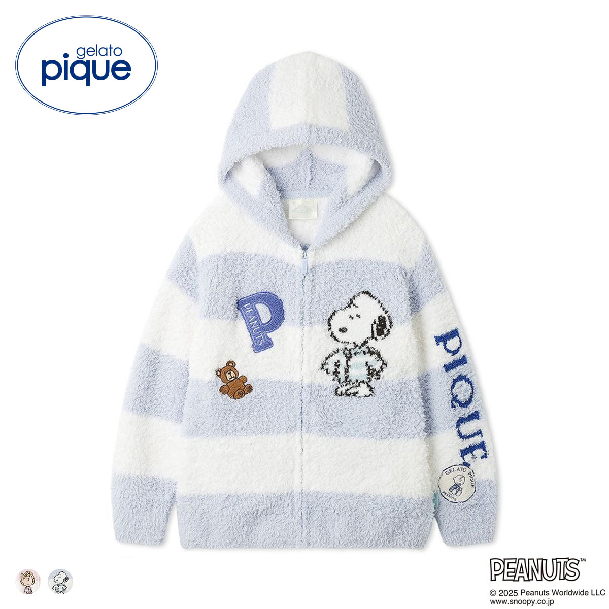 ジェラートピケ レディース PEANUTS UNISEXオリジナルジャガードパーカ ジェラピケ パジャマ ルームウェア スヌーピー gelato pique ユニセックス(BU-ブルー-S-M)