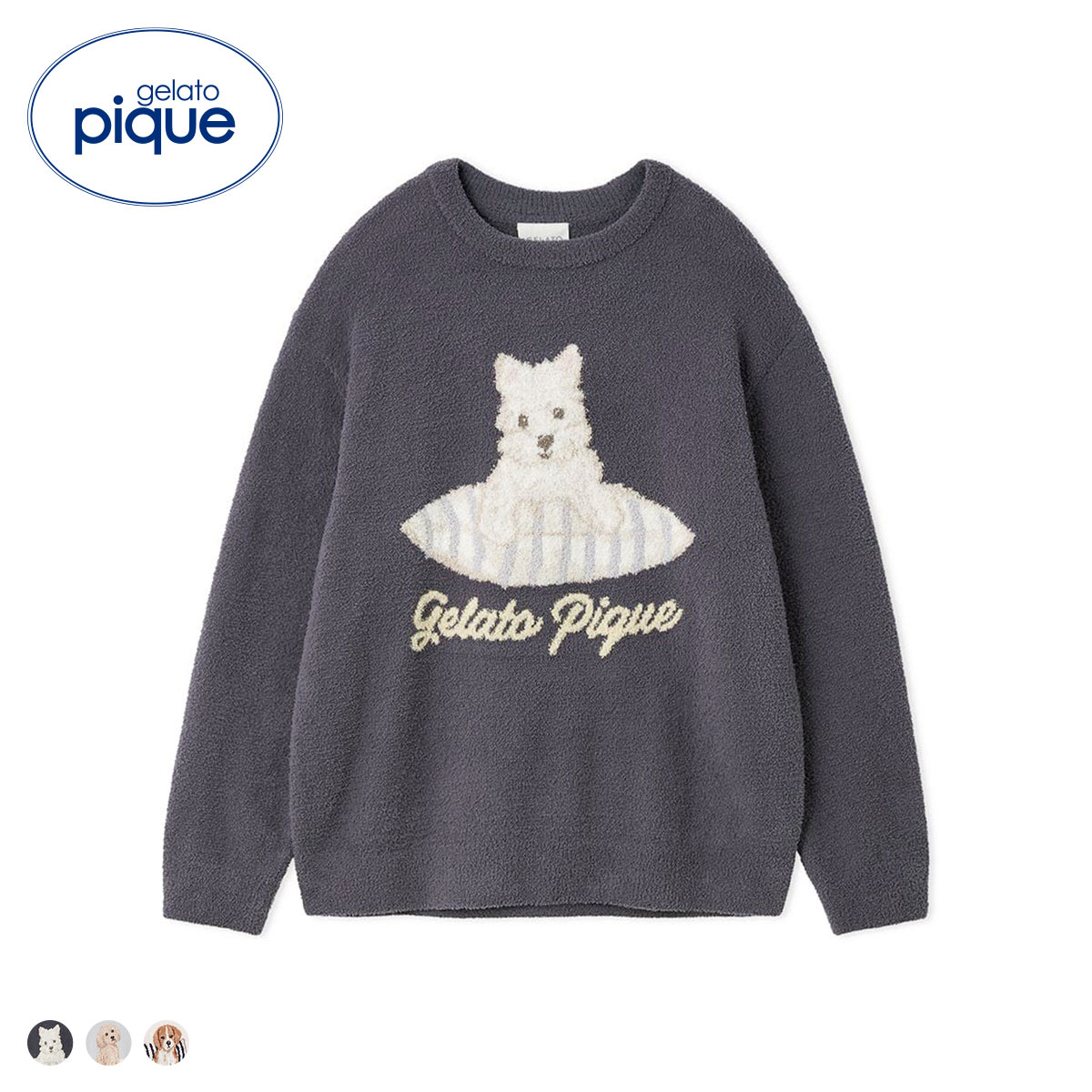 ジェラートピケ UNISEX エアリーモコプレイフルDOGジャガードプルオーバー ジェラピケ パジャマ ルームウェア gelato pique ユニセックス(NV-ネイビー-S-M)