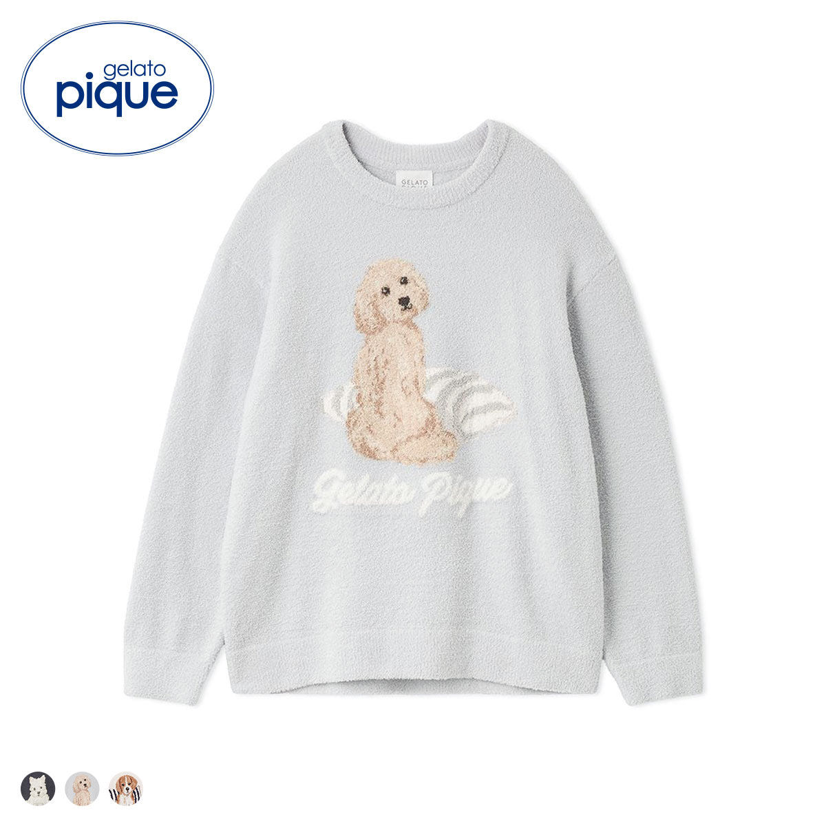 ジェラートピケ UNISEX エアリーモコプレイフルDOGジャガードプルオーバー ジェラピケ パジャマ ルームウェア gelato pique ユニセックス(BU-ブルー-S-M)