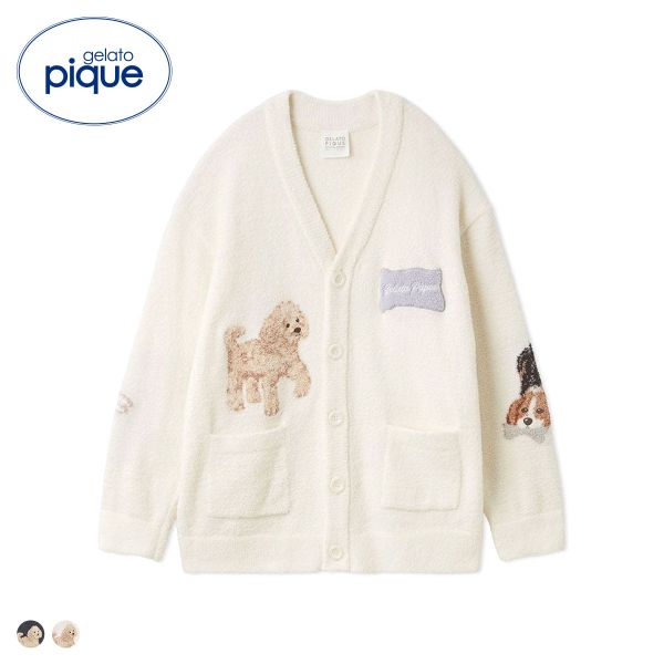 ジェラートピケ UNISEX エアリーモコプレイフルDOGジャガードカーディガン ジェラピケ パジャマ ルームウェア gelato pique ユニセックス