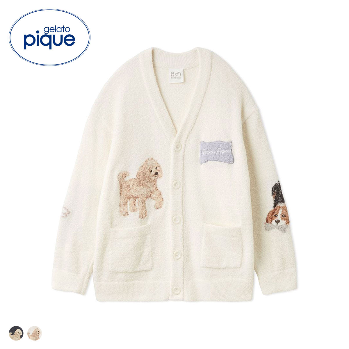 ジェラートピケ UNISEX エアリーモコプレイフルDOGジャガードカーディガン ジェラピケ パジャマ ルームウェア gelato pique ユニセックス(OW-オフホワイト-S-M)