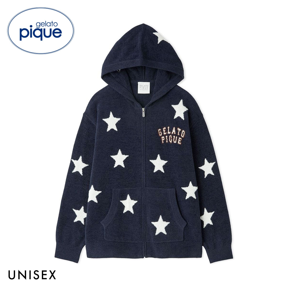 ジェラートピケ ユニセックス UNISEX エアリーモコカレッジスタージャガードパーカ ジェラピケ パジャマ ルームウェア gelato pique(NV-ネイビー-S-M)