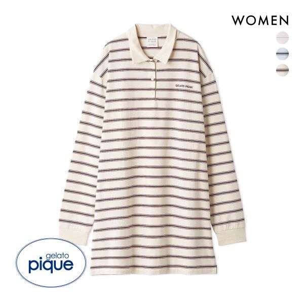 ジェラートピケ パジャマ レディース マルチボーダーポロカラーワンピース ジェラピケ ルームウェア gelato pique
