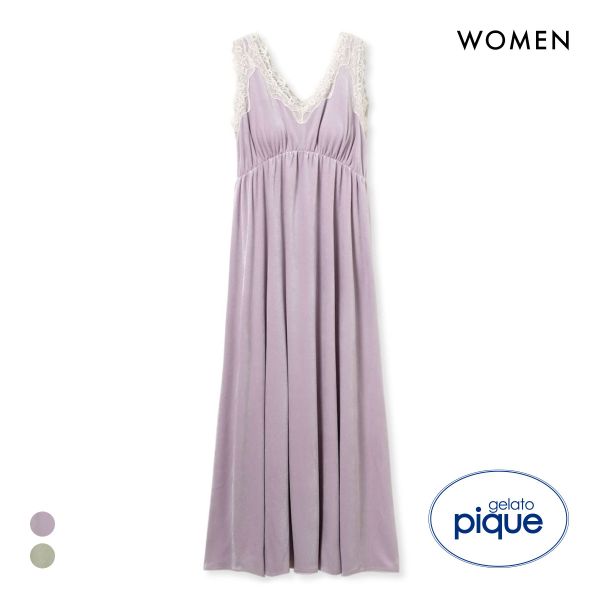 ジェラートピケ レディース MUCHA ベロア×レースカップインワンピース カップイン ジェラピケ ミュシャ パジャマ ルームウェア gelato pique