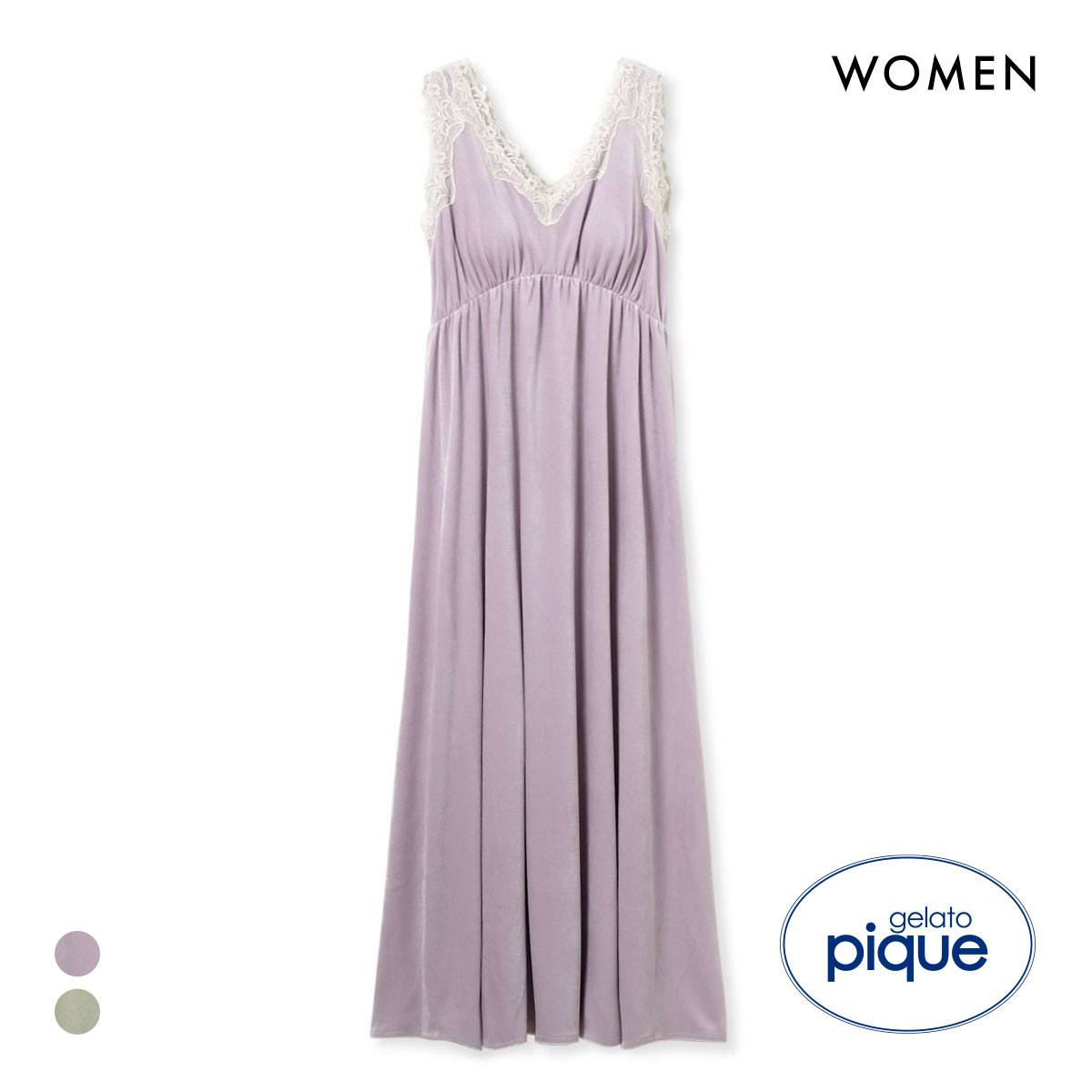 ジェラートピケ レディース MUCHA ベロア×レースカップインワンピース カップイン ジェラピケ ミュシャ パジャマ ルームウェア gelato pique(PU-パープル-Free)