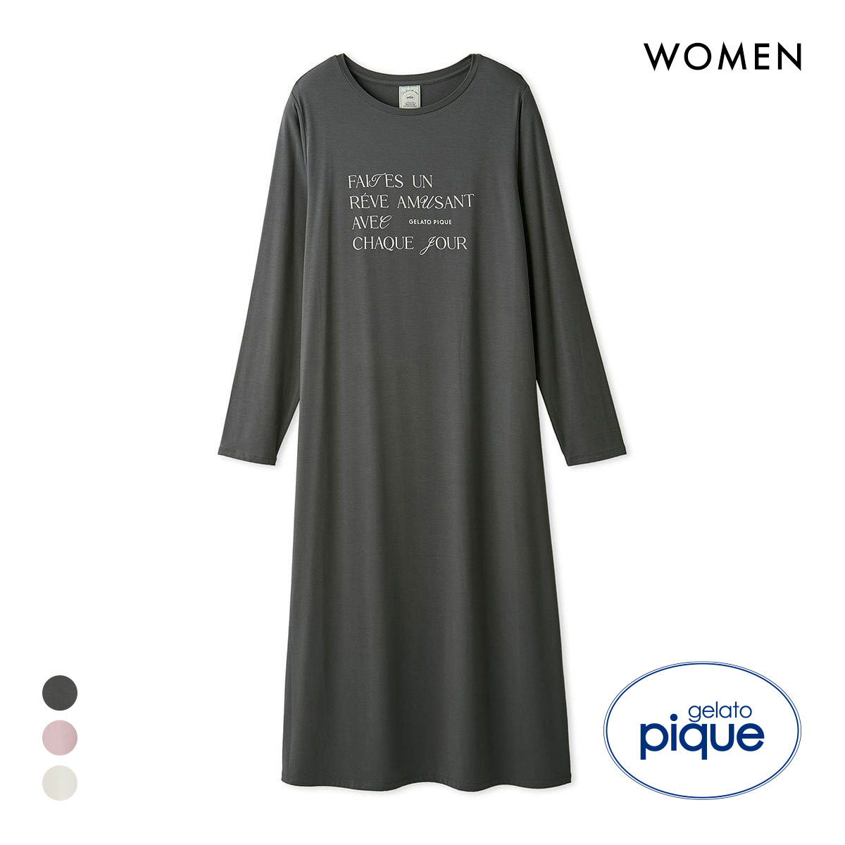 ジェラートピケ レディース フェミニンレーヨンロゴワンピース ジェラピケ パジャマ ルームウェア gelato pique(DGY-濃グレー-Free)